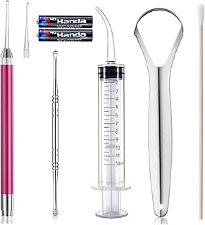 Tonsil Stone Remover Tool LED Light,Stainless Steel Tonsillolith Pick Oral Care Kit,100 Long Swabs,Stainless Steel Tongue Cleaner Scraper (medium size)