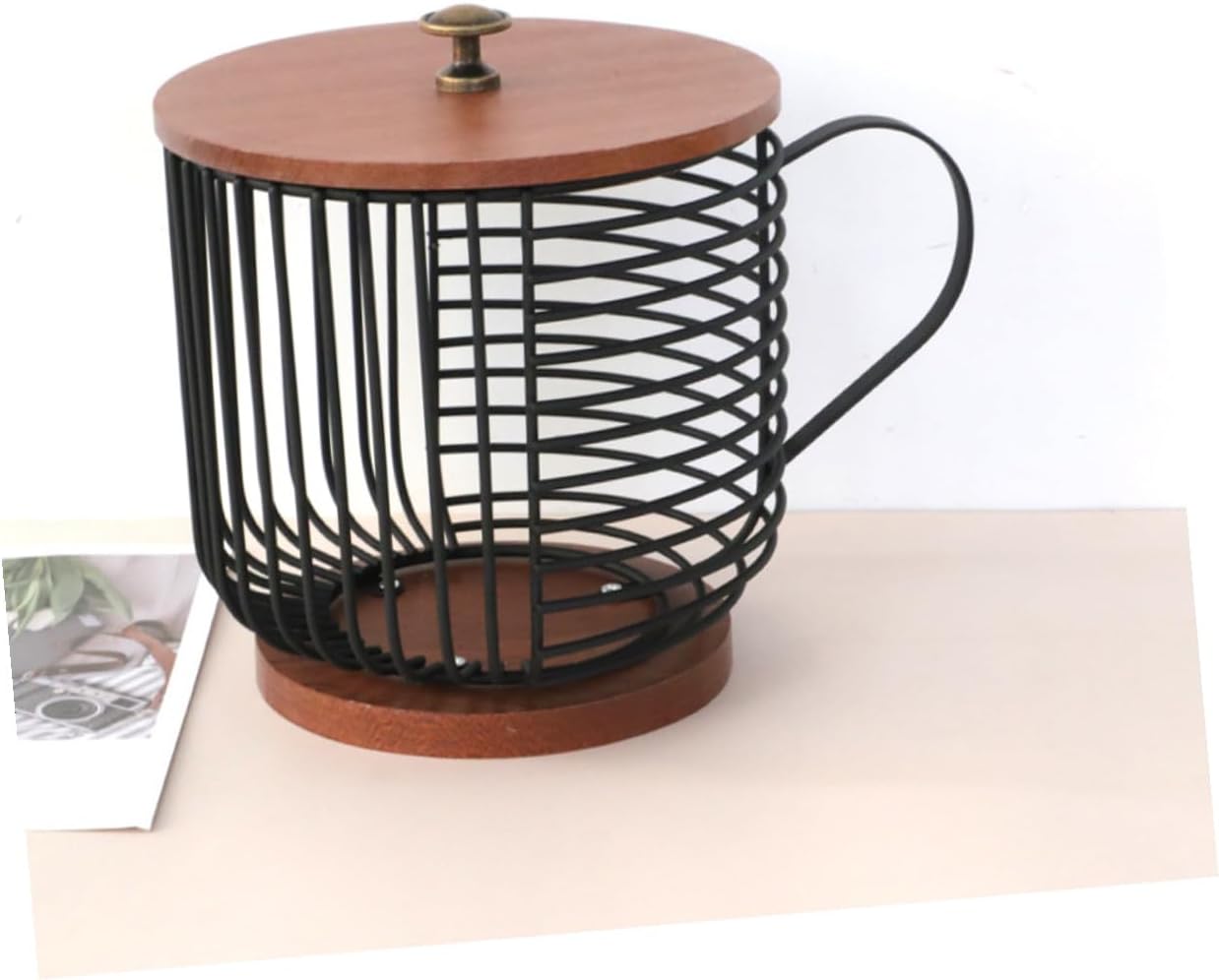 Iron and Wood Coffee Capsules Storage Basket Large Capacity Coffee Pod Organizer for Kitchen Counter and Cafe Multipurpose Desktop Holder for Snacks and Fruits Display Holder