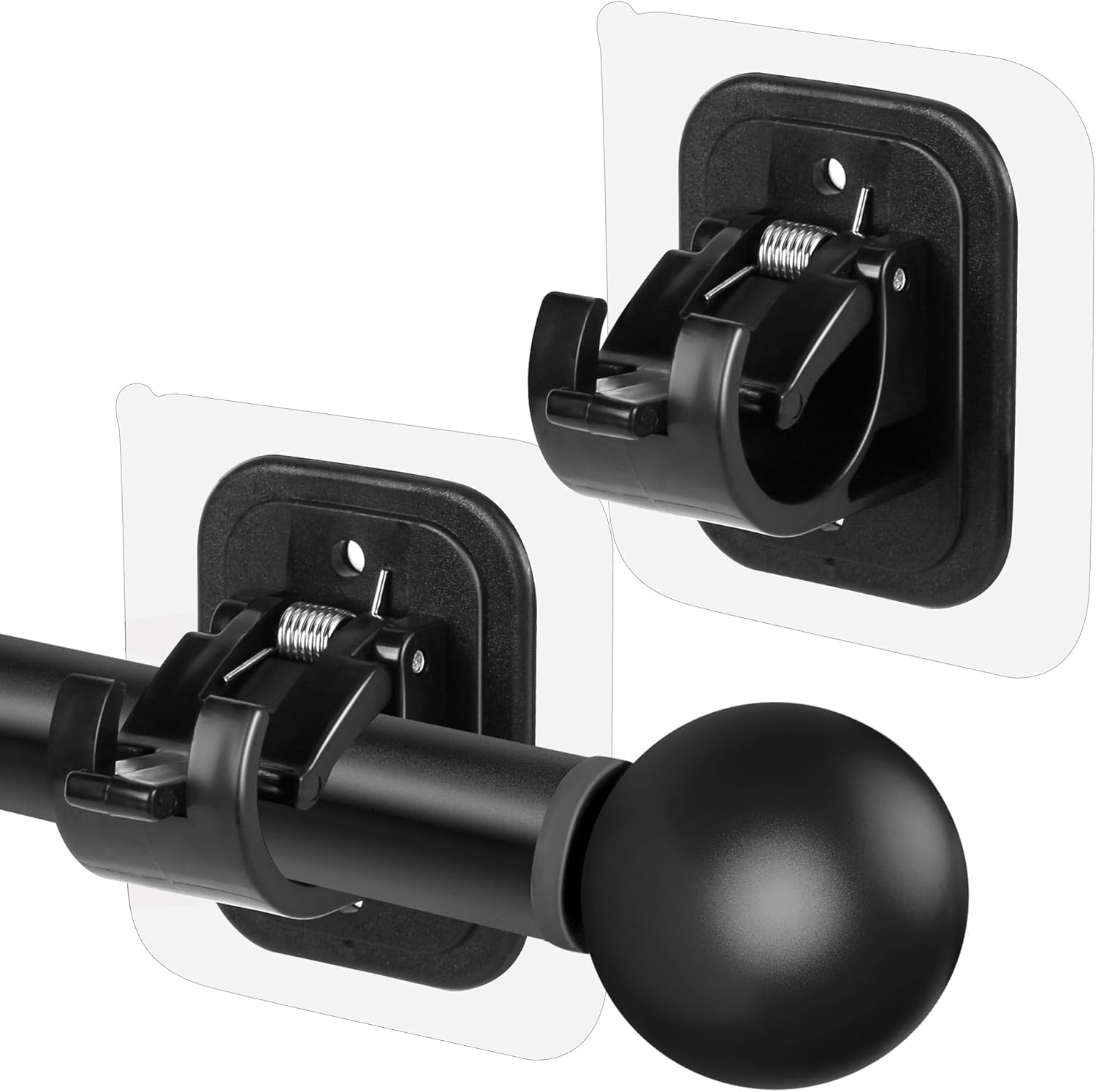 mirramor Self Adhesive Curtain Rod Holder Without Drill/Curtain Rod Hooks Nail Free Adjustable Curtain Hangers (2, Black)-picture-0