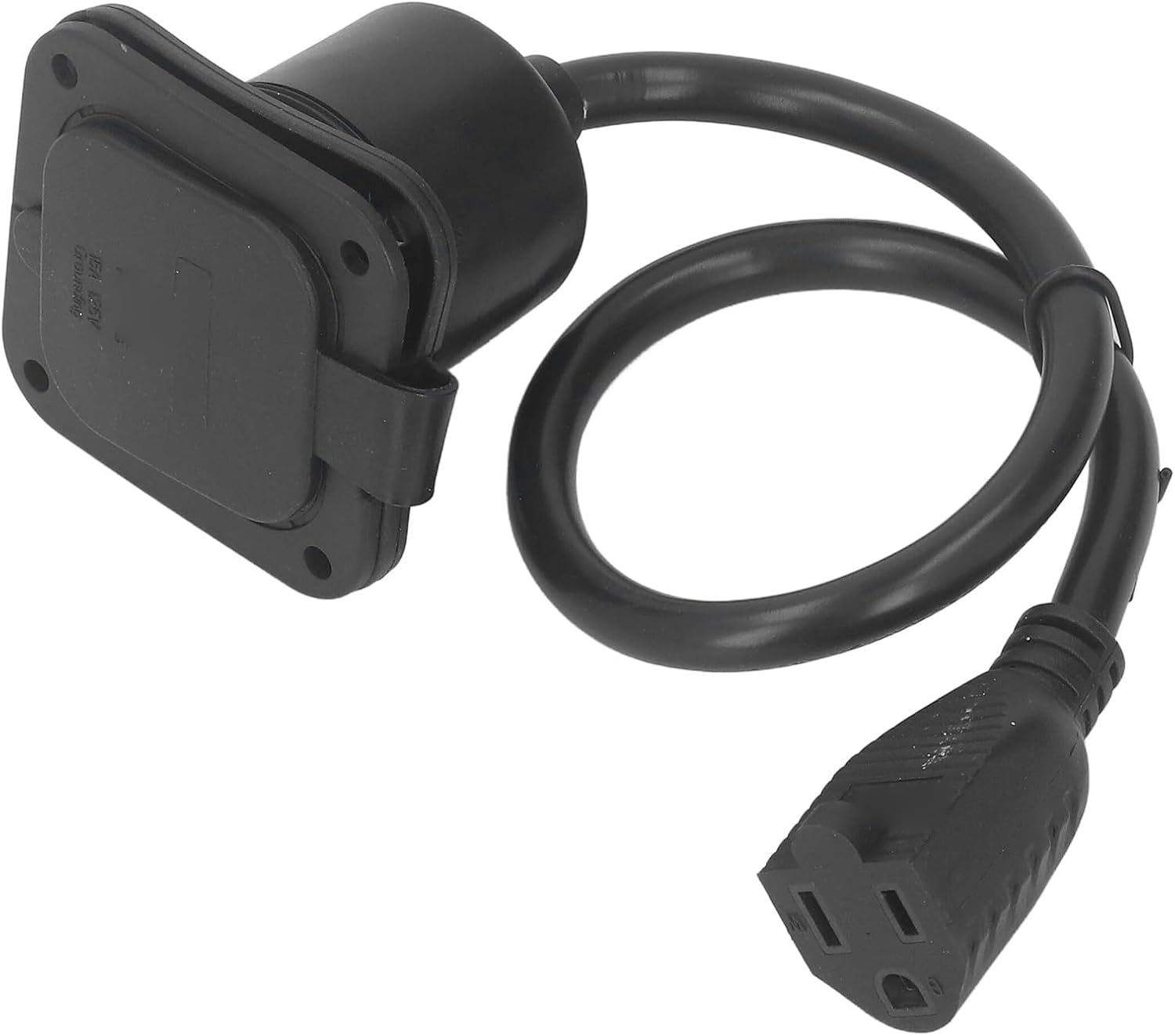 AC Power Inlet Plug 15A 2 Pole 3 Wire NEMA 5-15 RV Flange Inlet with Back Cover and Rubber Housing for RV and Mobile Home Interior Power Systems