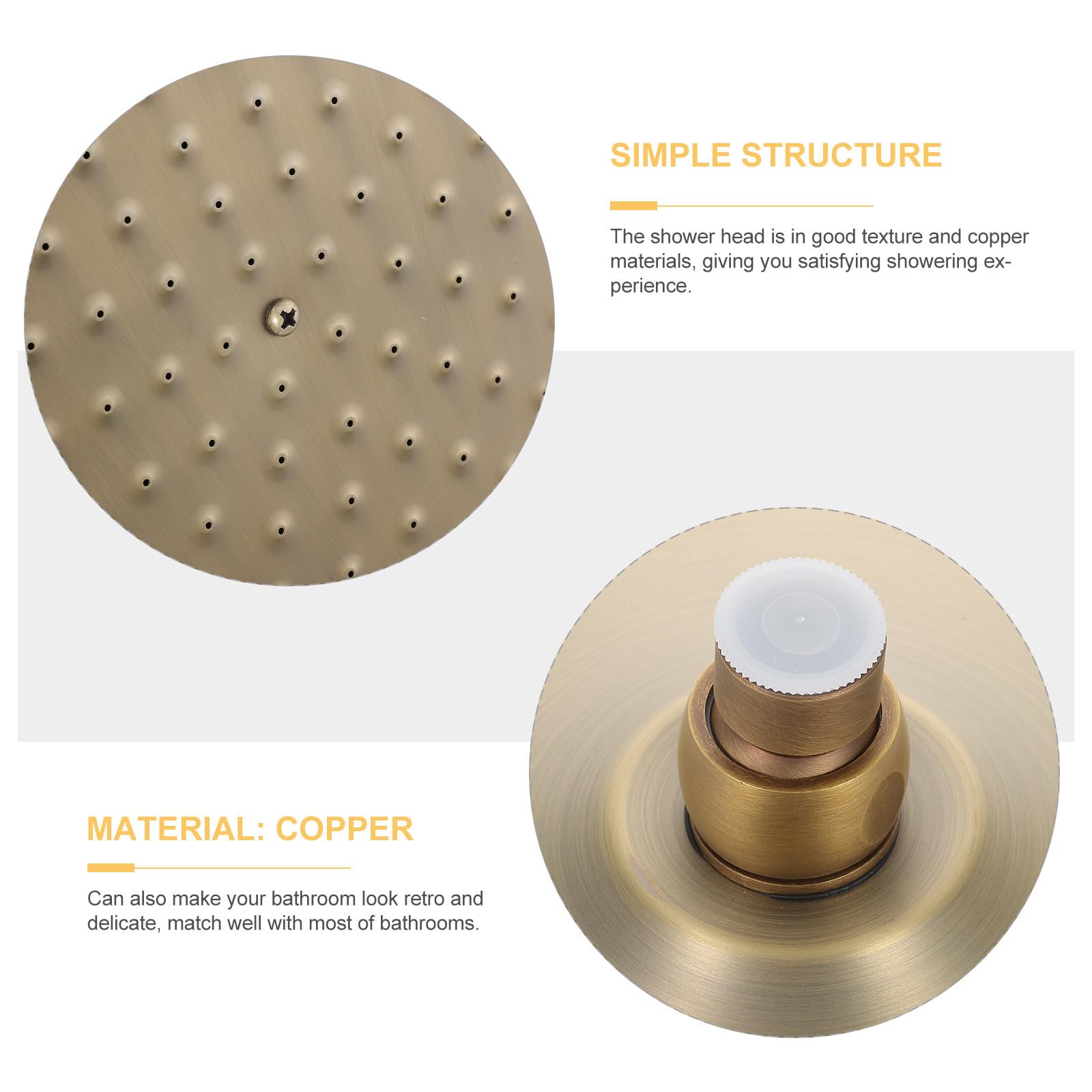 ERINGOGO Rociador de ducha de lluvia cobre compacto para baño con superficie lisa y estructura simple, cabezal fijo para uso en duchas interiores