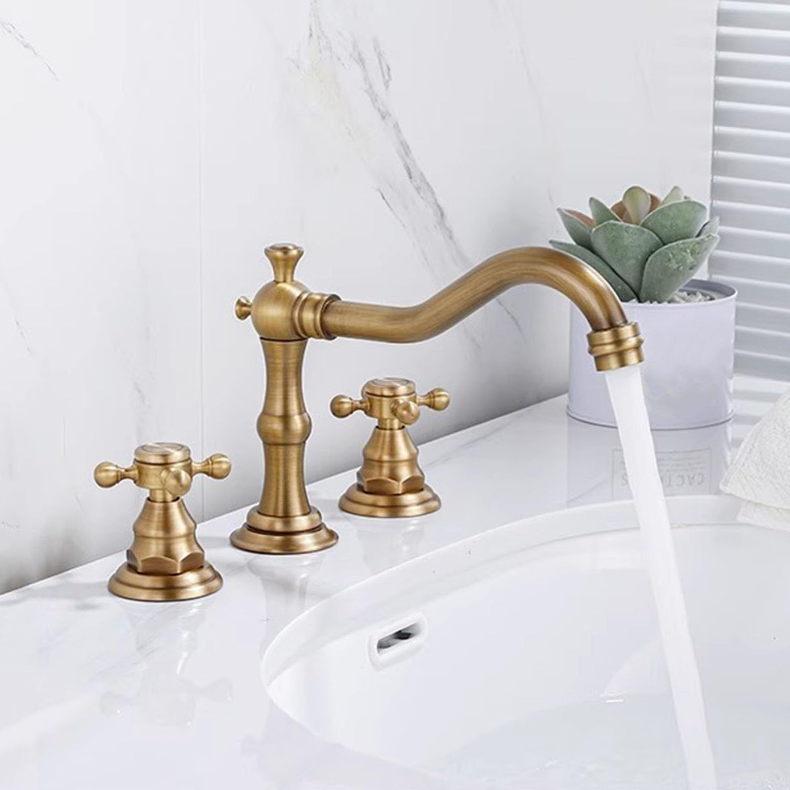 Rubinetto per Lavabo Rubinetto Bagno Lavabo Miscelatore Lavabo Rubinetti 3 Fori per Lavabo da Bagno In Ottone Anticato A Doppia Leva Acqua Calda E Fredda Lavandino da Bagno Rubinetto