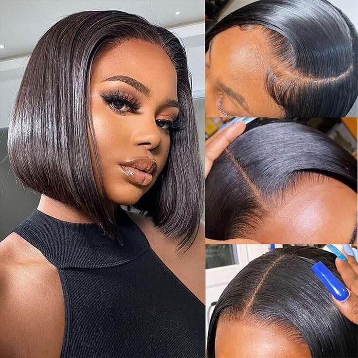 TOOCCI 10a Short Bob Human Hair Wig for Women,Straight Lace Front Wigs Human Hair,Brazilian Real Hair Lace Frontal Glueless Wig (AK13x4 lace front Bob wig human hair - Image 2
