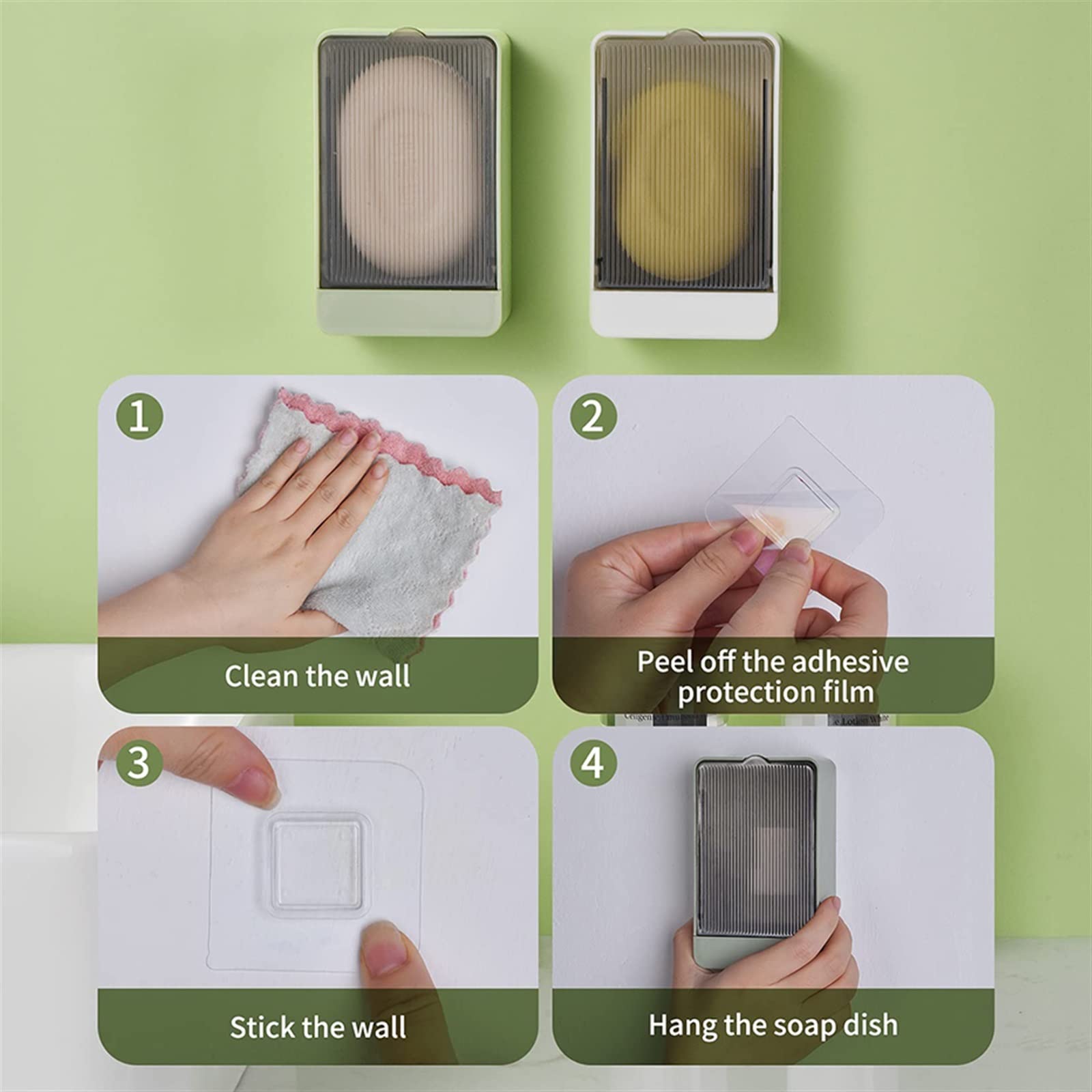 JINGYAN Jaboneras Caja de jabón Impermeable montada en la Pared con jabonera y Tubo Drenaje(Green)