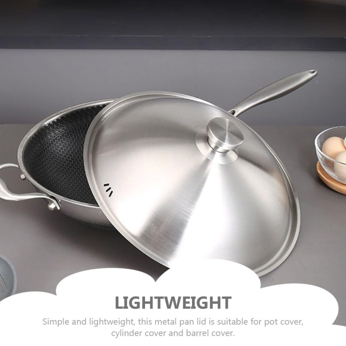Couvercle de Poêle Léger et Confortable Épais en Acier Inoxydable 34-36 Cm Adapté aux Woks et Marmites