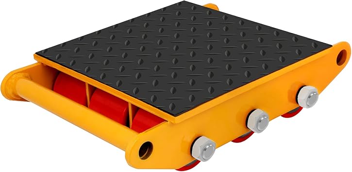 15T Machinery Skate Dolly with Non-Slip Belt for Industry Moving | Alloy Steel Heavy Duty Moving, 9 PU Wheels, 33000lbs Capacity, Yellow, 1pc
