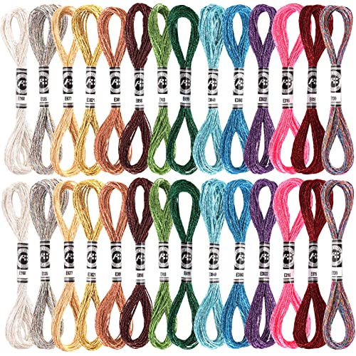 Caydo 28 Skeins Metallic Embroidery Floss Glitter Embroidery Threads Cross Stitch Thread For Friendship Bracelets Diy Embroidery Thread Crafts (14 Colors) #TOP30