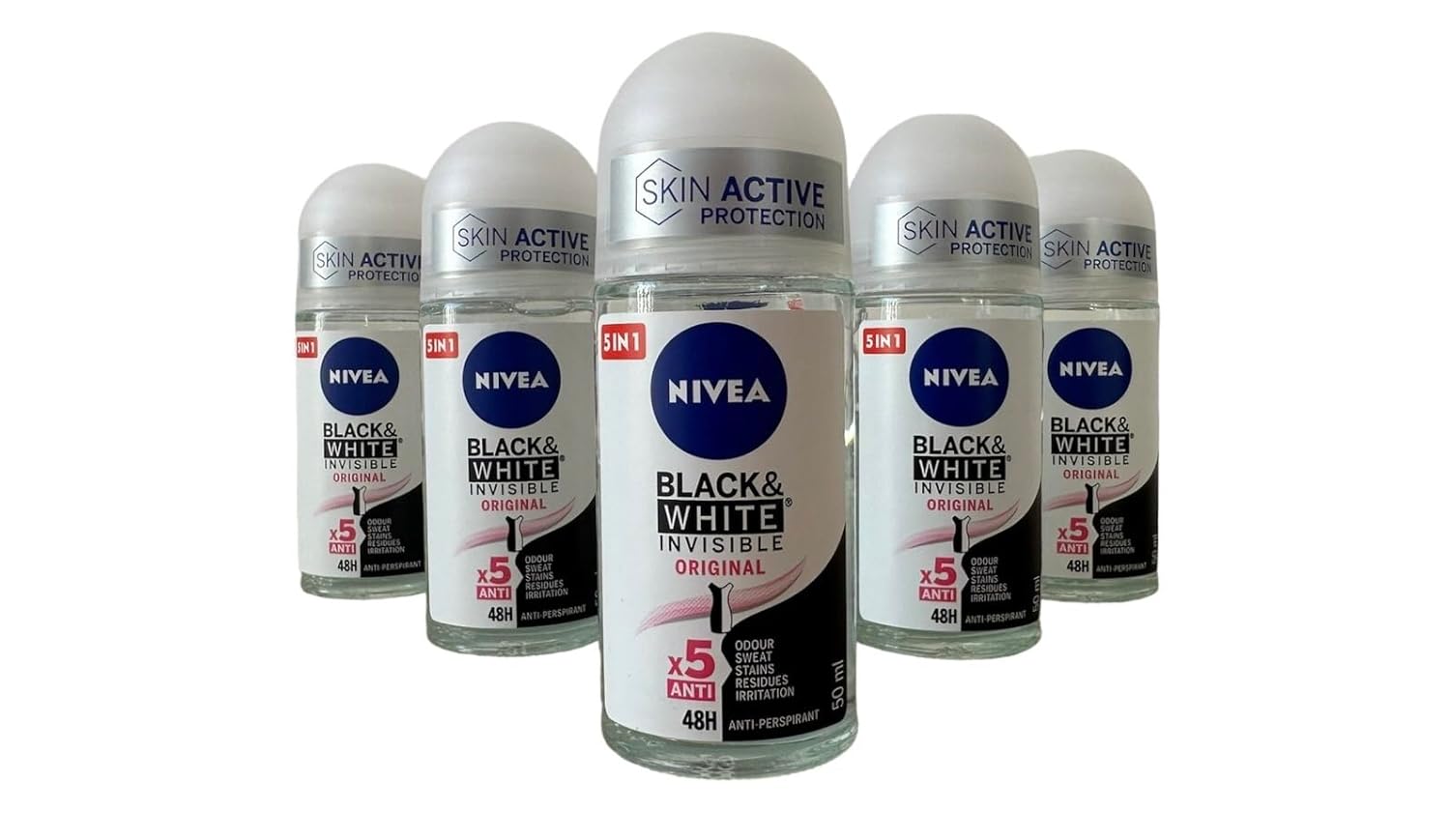NIVEA 50ml Invisible Black And White Clear Roll On Anti Perspirant Deodorant, Pack of 6