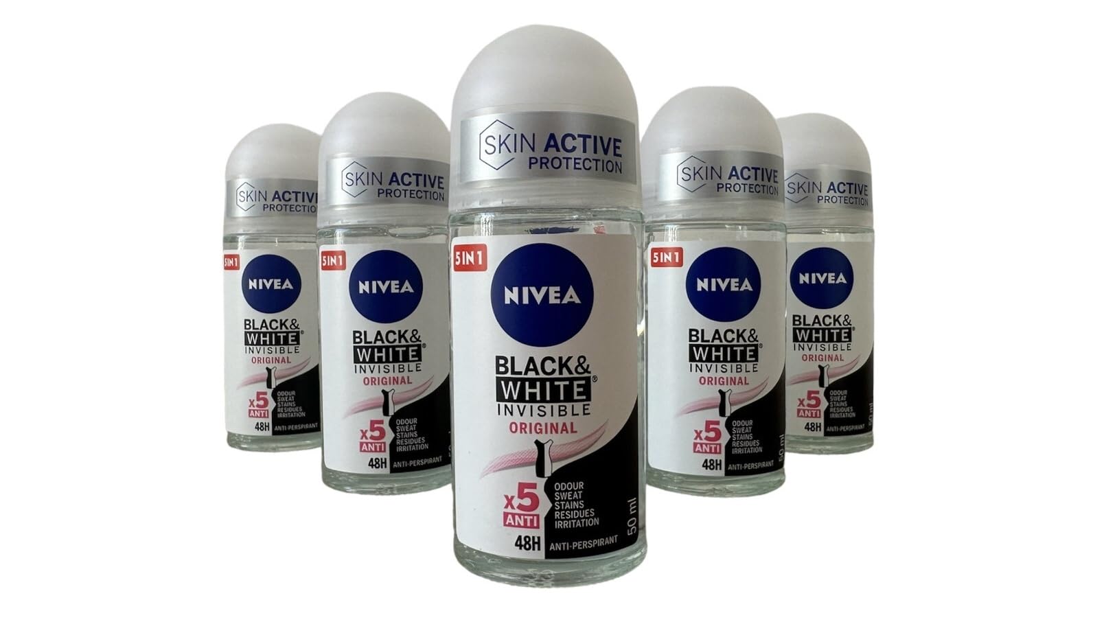 NIVEA Invisible Black & White Clear Roll-On Antiperspirant Deodorant 50ml Pack of 6