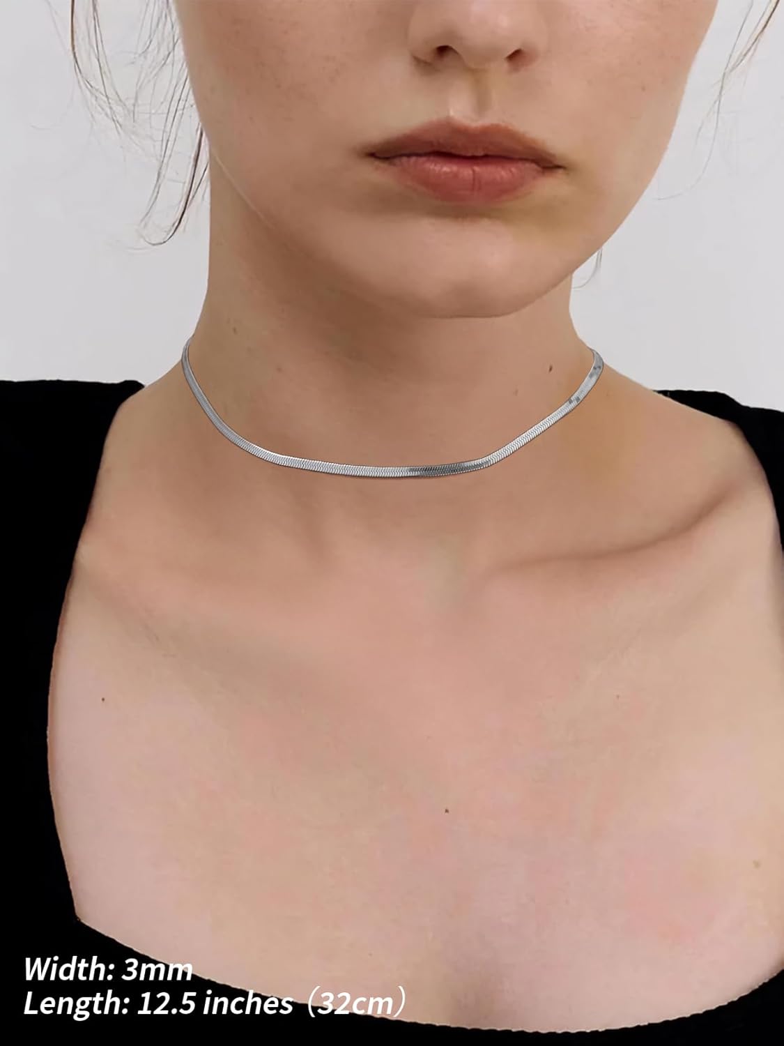 FindChic Herringbone Choker Necklace for Women, Black/Stainless Steel/14K Gold/Rose Gold Plated Adjustable Flat Snake Chain Necklaces, 3/5MM Width 12.5/15/18 Inches, with Jewelry Gift Box - Image 2