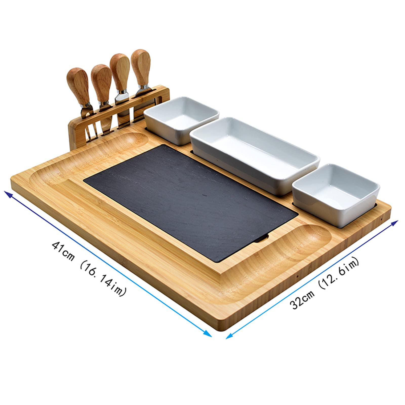 AIZYR Plateau De Fromages en Bois, Plateau De Charcuterie Et Plateau De Service avec Couverts, 3 Bols en Céramique pour Noël, Mariage, Cadeaux d'anniversaire