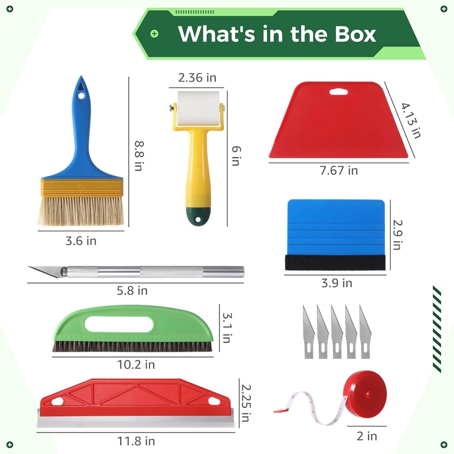 13-Piece Wallpaper Tool Kit, Includes Squeegee, Seam Roller, Brush, Measuring Tape, Cutter & 5 Replacement Blades For Crafting & Vinyl Films