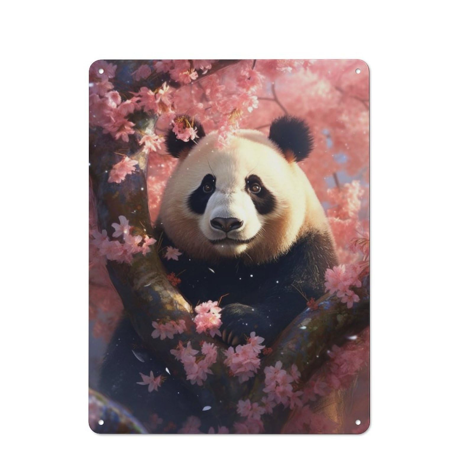 Junmoney Panda Cherrytree For Garage Or Workshop, Rustic Metal Plaque 40X30cm, Suited To Wall Displays In Garages And Tool Rooms