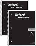 Oxford Spiral Notebook 2 Pack, 1 Subject School Pads, 3-Hole Punch, 5 x 5 Inch Graph Paper, 8-1/2 x 10-1/2 Inches, Black Covers, 70 Perforated Sheets (65214)