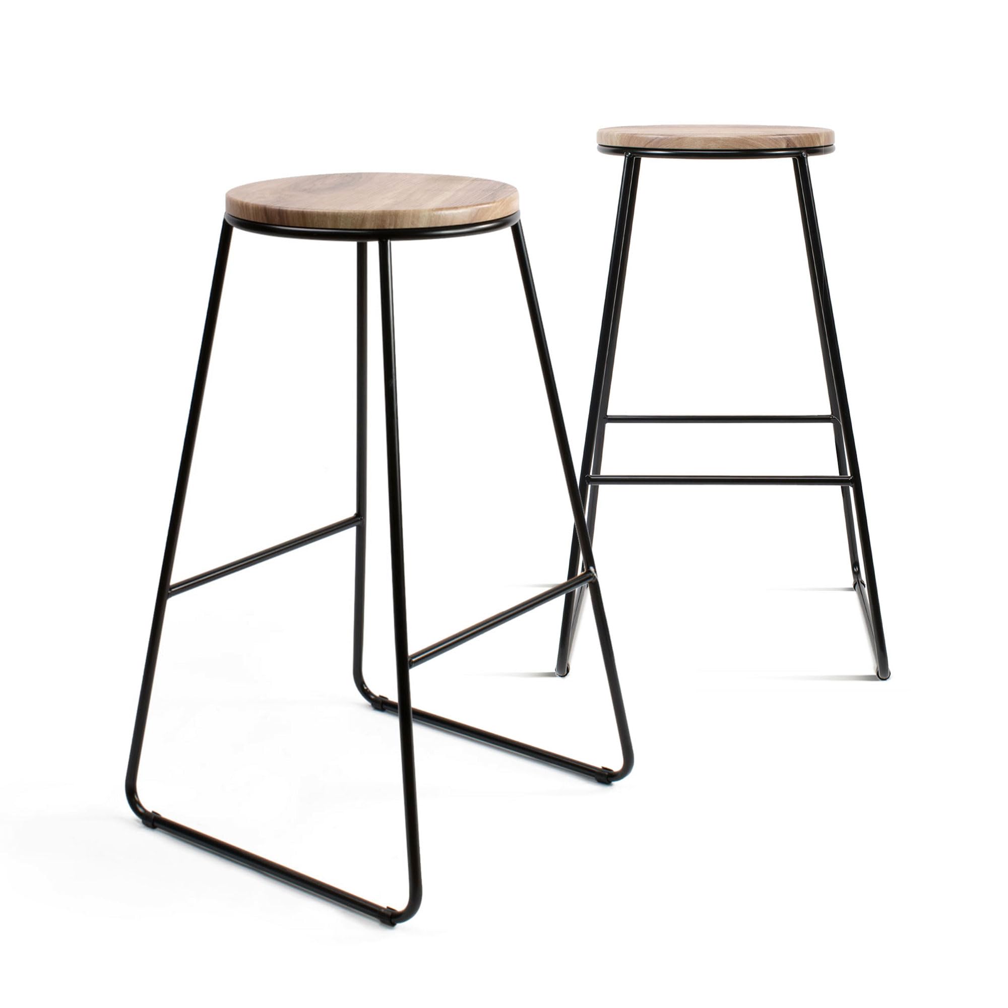 THE SECRET HOME Pack 2 Taburetes Altos Cocina y Bar | Estilo Industrial Moderno | Asiento Madera Clara y Metal Negro | Ideal para Isla de Cocina y Desayunador | Taburete Alto Resistente |Altura 71 cm