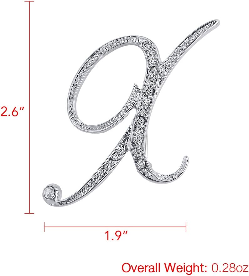 A-Z 26 Letters Pins Brooches Silver Plated Metal Broaches Pins-Clear Crystal Initial Breastpin image 2