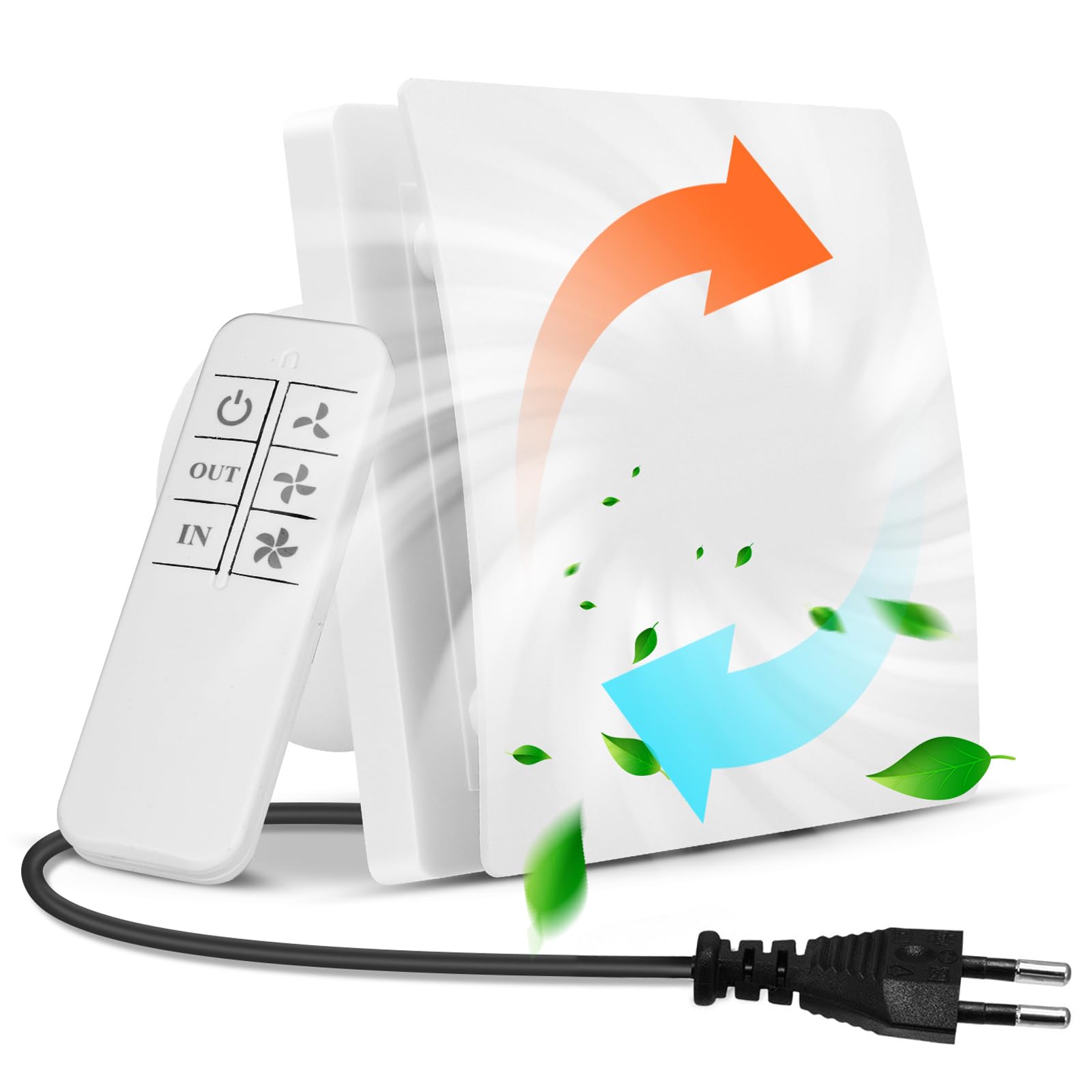 Ventilador de baño de 100 mm con mando a distancia, bidireccional, 3 velocidades, funcionamiento silencioso de 30 dB, ventilador de pared con cable de alimentación de 1,5 m para cocina, baño