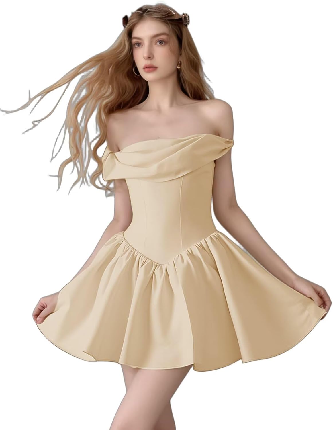 Women's Off The Shoulder Satin Homecoming Dresses for Teens Short A Line Mini Cocktail Prom Party Gowns