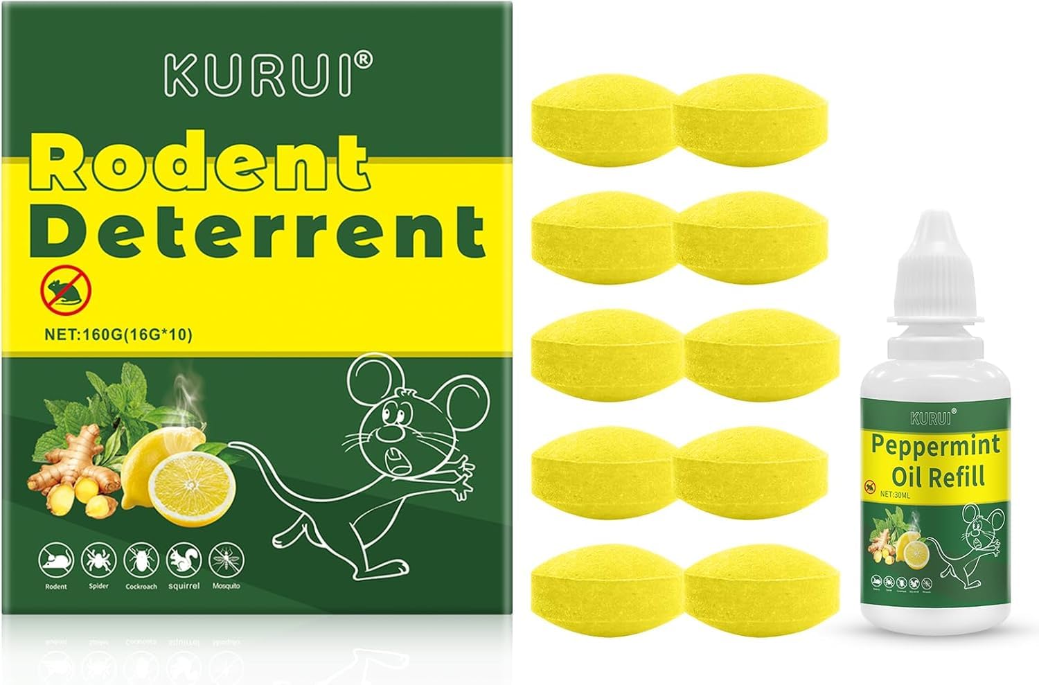 Peppermint Oil Rat Repellent - Mouse Repellent Pellets - Strong Natural Rodent Deterrent for Home, Garage, Attic - A Bottle of Peppermint Oil