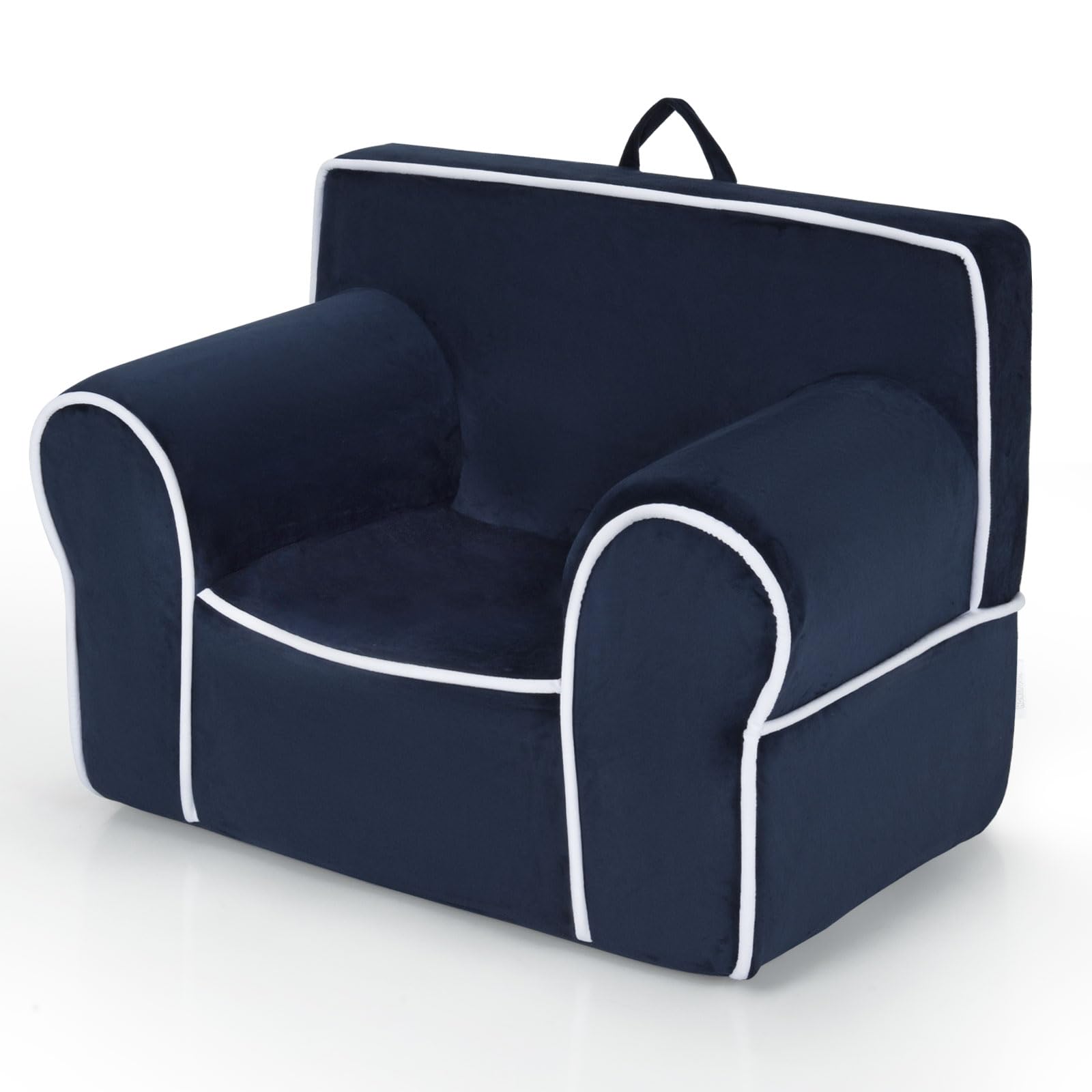 DREAMADE Fauteuil Enfants Ergonomique En Mousse,Canapé Enfants 0-5Ans Avec Housse En Tissu Velours Amovible Lavable, Chaise Tout-Petit Léger Avec Poignée Pour Chambre,Salon,68x46x50CM (Bleu Marine