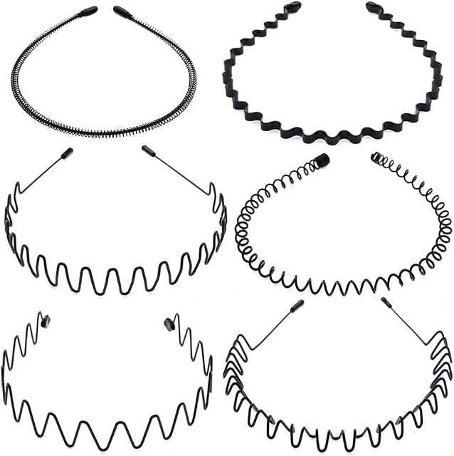 tao pipe 6 PCS Metal Headband Black Hair Hoop Spring Wave Hairband Multi-Style Unisex Flexible Headbands Accessories for Women Men
