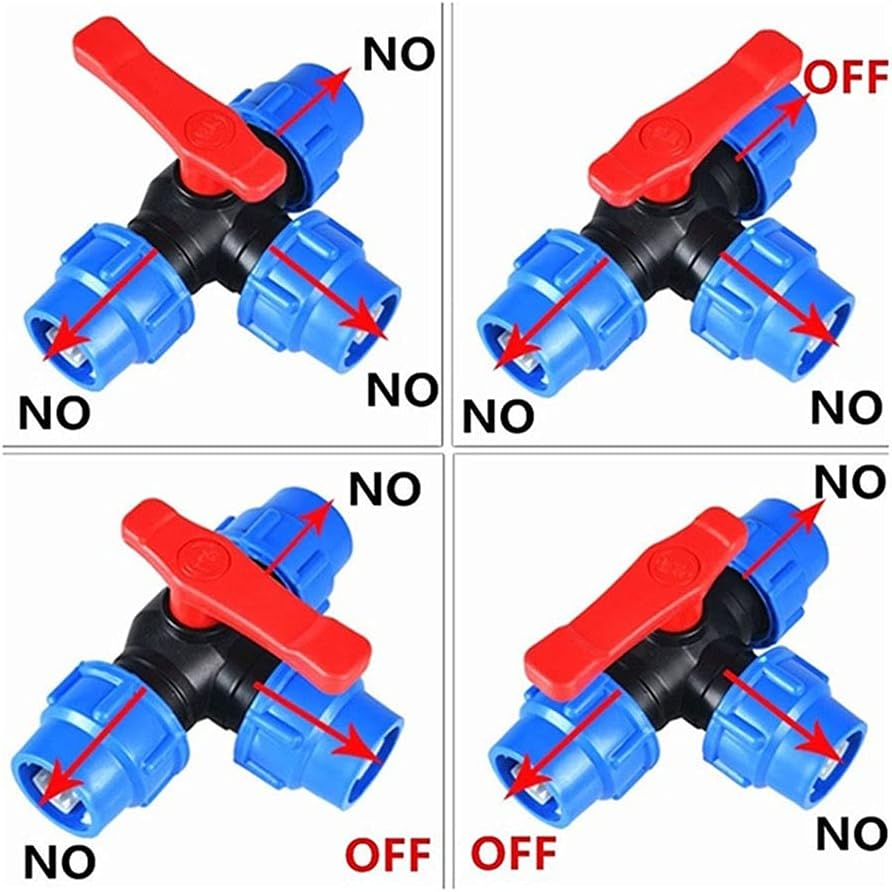 lever ball valves,ball valve,1/2" 3/4" 1" 2" Plastic 3-Way Ball Valve,T-Type PE Quick Connect Pipe Quick Connector 20/25/32/40/50/63mm,1pcs (Color:Blue,Size:25mm) (Color : Blu, Size : 20mm ( Color : 4