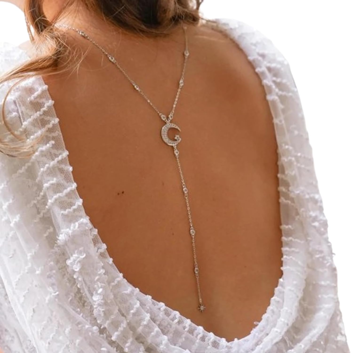 Simple Rhinestone Moon Star Back Chain Body Jewelry for Women Sexy Backless Crystal Necklace Bridal Wedding Backdrop Dress Accessories Jewelry - Image 2