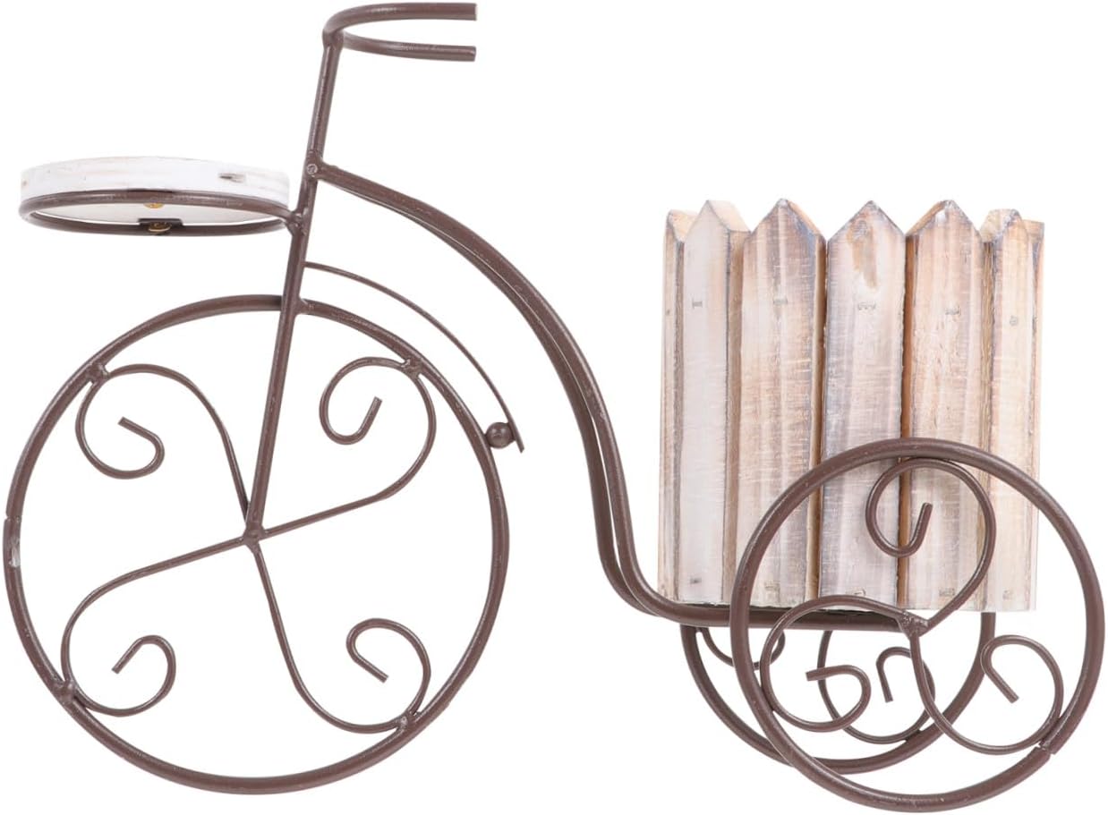 MERRYHAPY Iron Bike Plant Stand Rustic Iron Tricycle Flower Pot Holder Vintage Style for Indoor Outdoor Home Garden Patio Decor with Creative Metal Craft Design