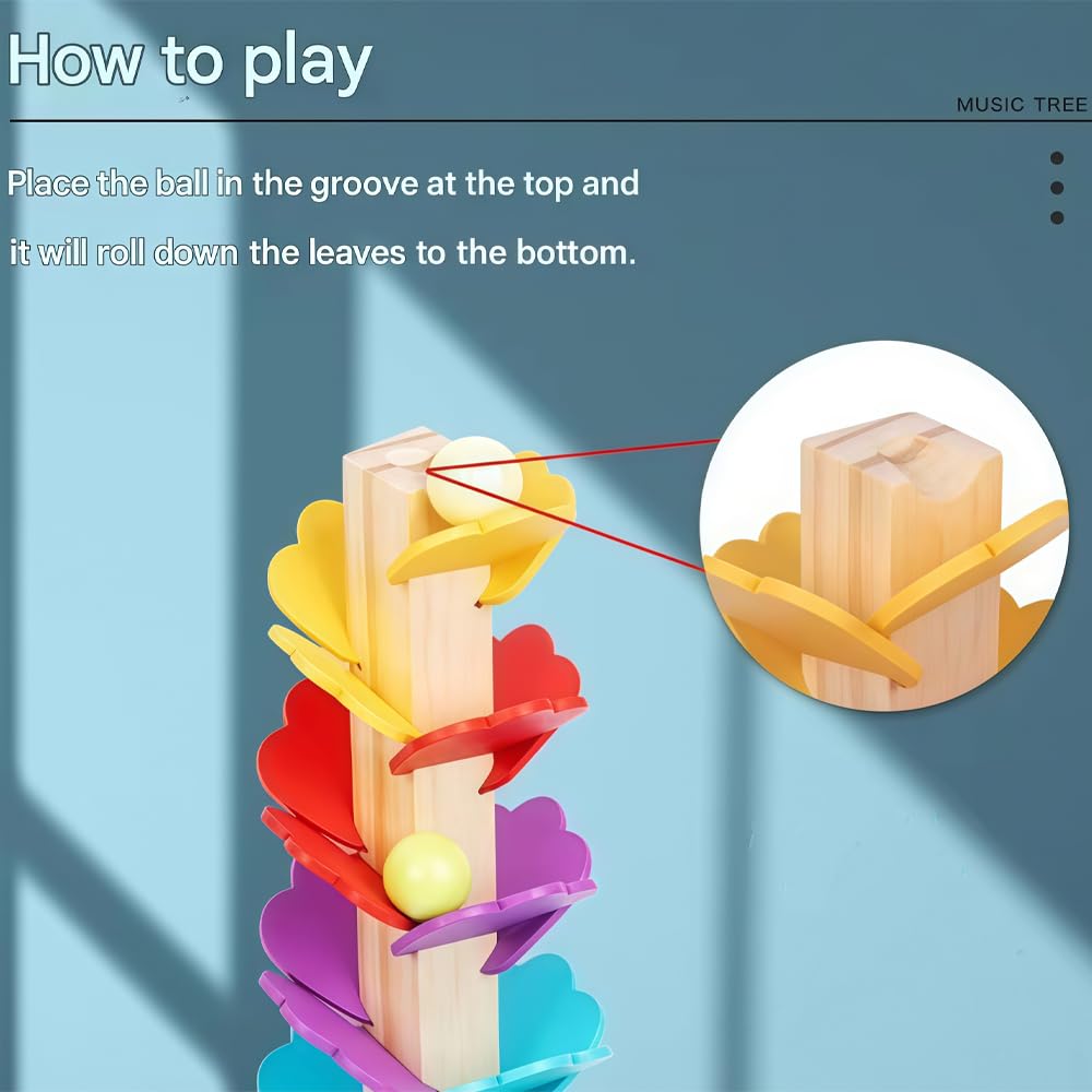 Montessori Sound Tree,QIANSSE Wooden Ball Drop Toy with Rolling Ball Tower Music Colorful Marble Tree Baby Ball Drop Toy for Kids Girls Boys Educational Sound Toys Wooden Music Tree Gift - Image 4