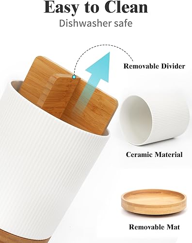 Miniatura 7 de LoeJan Soporte para Utensilios de 3 Compartimentos, Recipiente para Utensilios Extra Grande, Organizador de Utensilios de Cerámica Estable, Juego