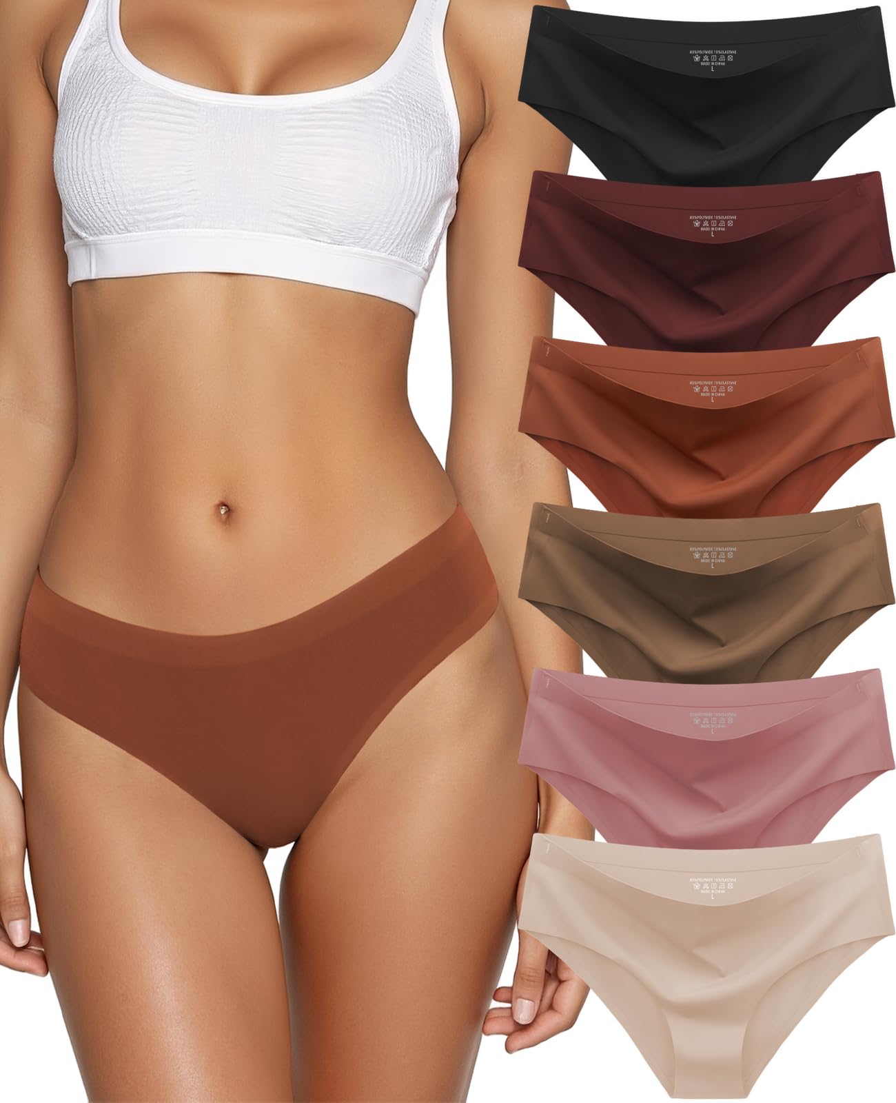 Kiqnsam Seamless Underwear for Women No Show Low Rise Bikini Panties 6 Pack | Cheeky Soft Hipster,Invisible Breathable Briefs,Workout Ladies Undies for Yoga Pants,Legging,Dress,No Line,All Day Wear