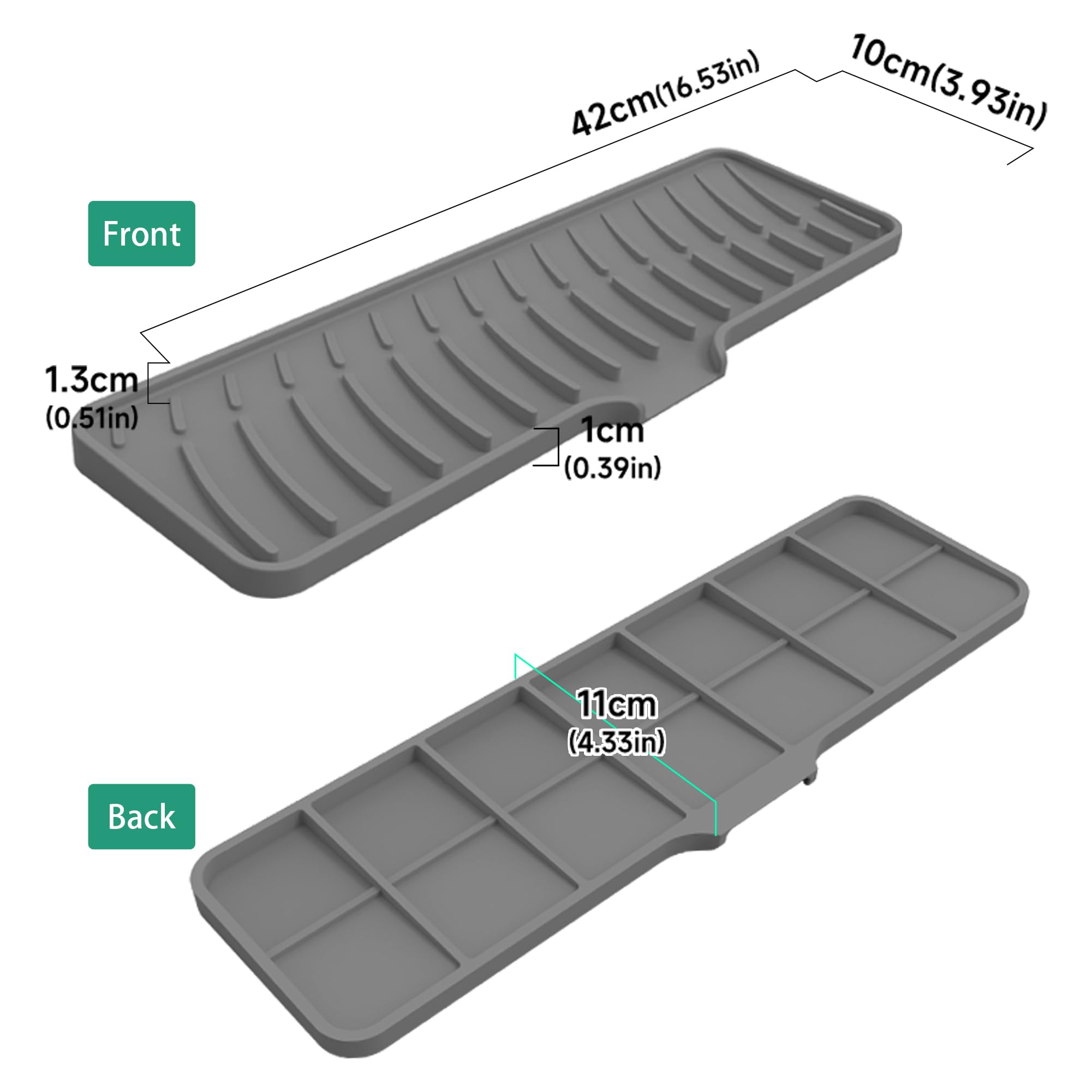 Volminex Silicone Faucet Mat for Sink Narrow Kitchen Sink Splash Guard, Faucet Handle Drip Catcher Tray - Image 2