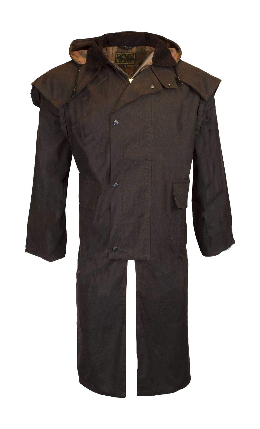 WALKER AND HAWKES - Men's and Women 100% Wax Cotton Stockman Olive Brown Water Resistent Heavyweight Cape Coat - Brown - Small