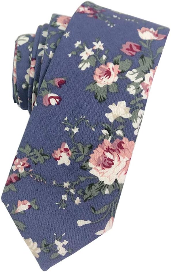 Mantieqingway Men's Cotton Printed Floral Neck Tie Skinny Tie Blue Pink Floral