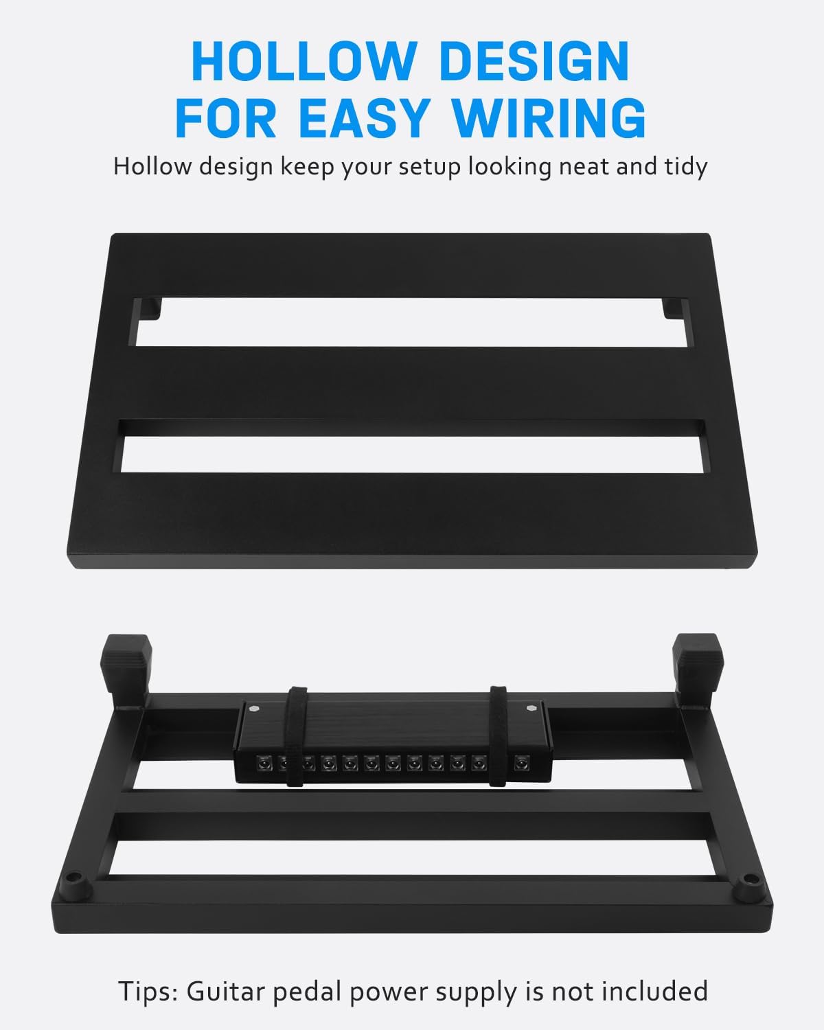 అండర్ సైడ్ view of the STRICH pedalboard showing hollow design for wiring