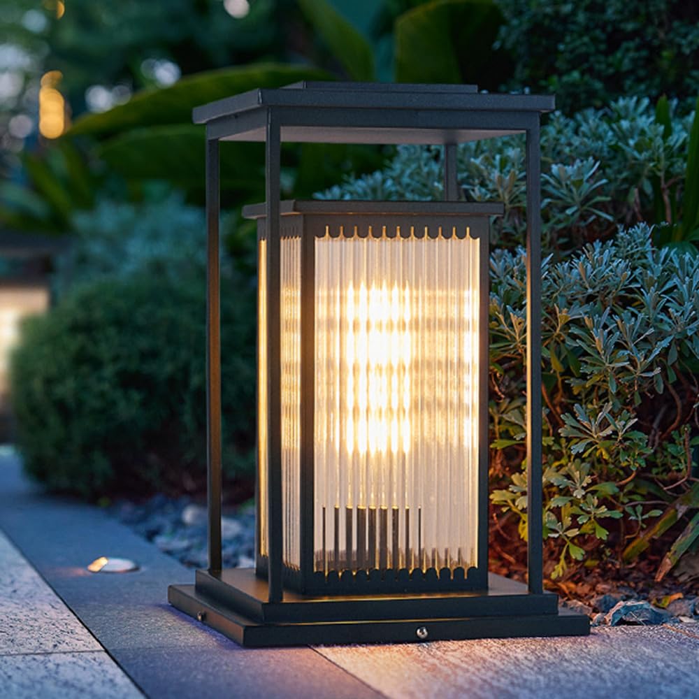 Zewnętrzne solarne lampy ogrodowe – E26 wodoodporna aluminiowa latarnia słupkowa do oświetlenia krajobrazu, ścieżki, dziedzińca, patio i balkonu