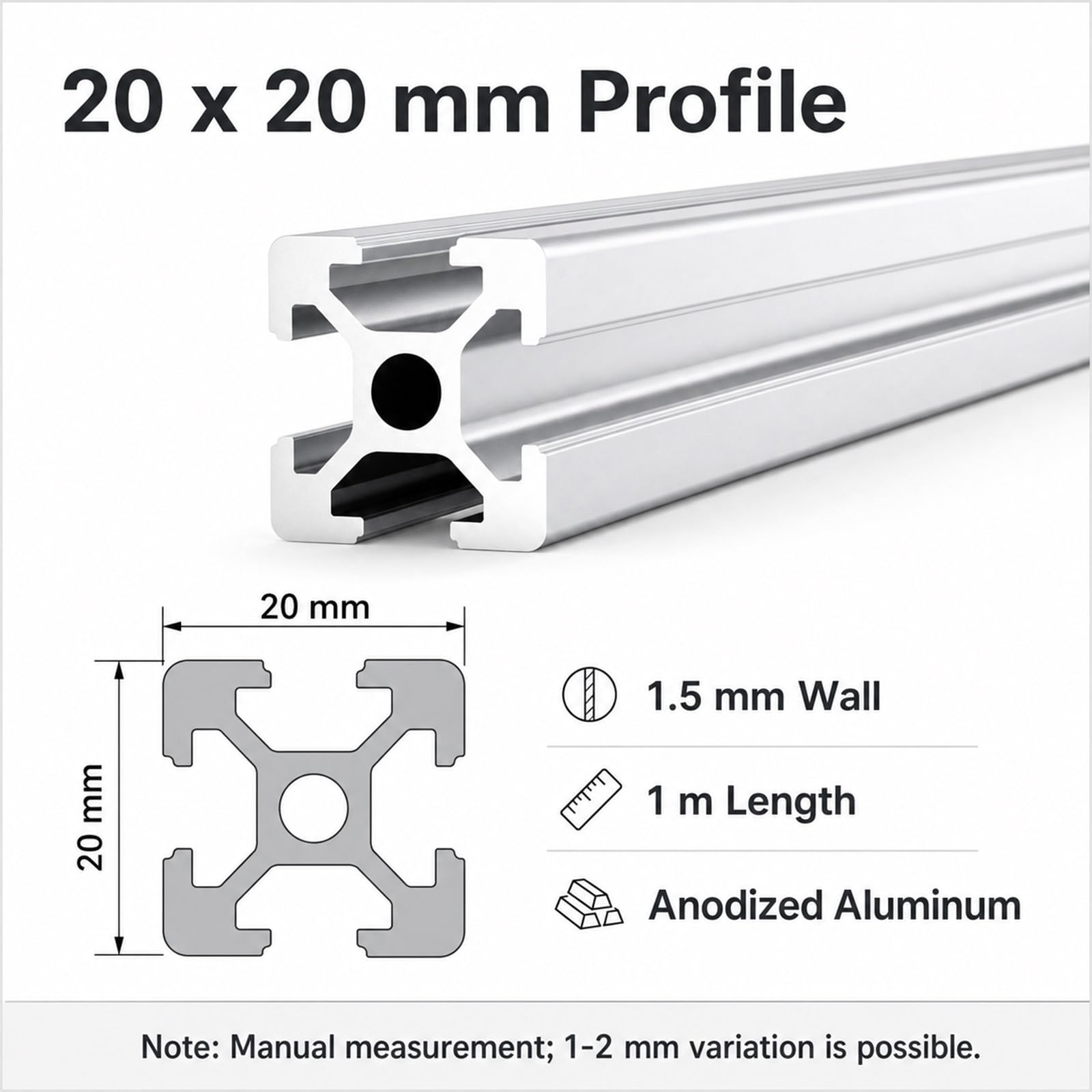 Eloxiertes Wetterfestes Alu Profil,Aluminiumprofil Extrusions Eloxierte Linearschiene,Quadratische Aluminium-Profile,Stabil Und Langlebig,FüR Industrie,3D-Drucker,DIY