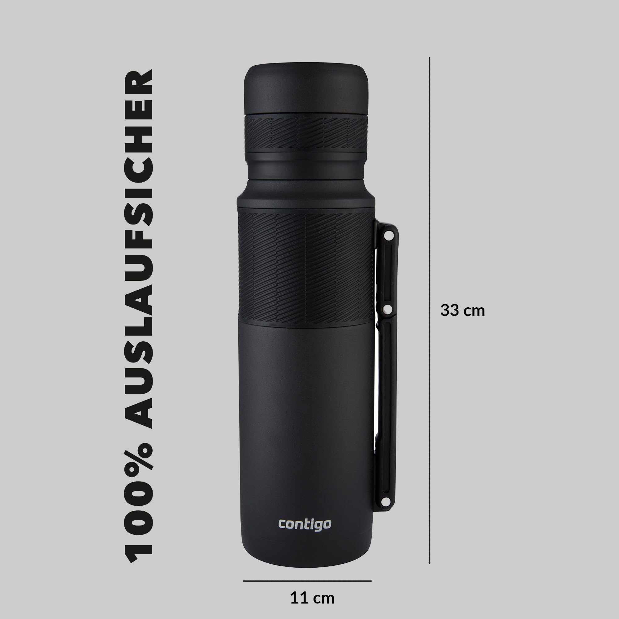 Contigo Thermoflasche Thermalock, Edelstahl Isolierbecher, Kaffebecher to go, auslaufsicher, spülmaschinenfester Deckel BPA-frei, mit Griff, 1200 ml, Matte Black