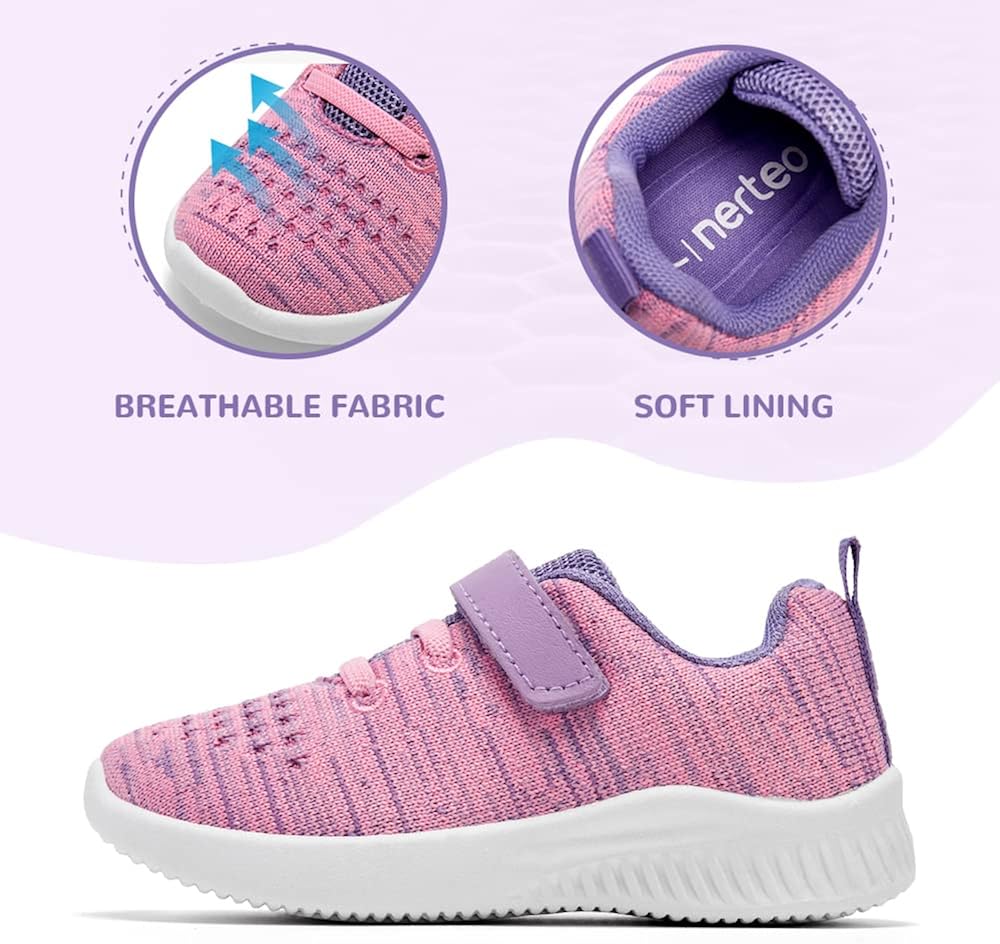 nerteo Toddler/Little Kid Boys Girls Shoes Running/Walking Sports Sneakers 3 Little Kid Purple/Pink