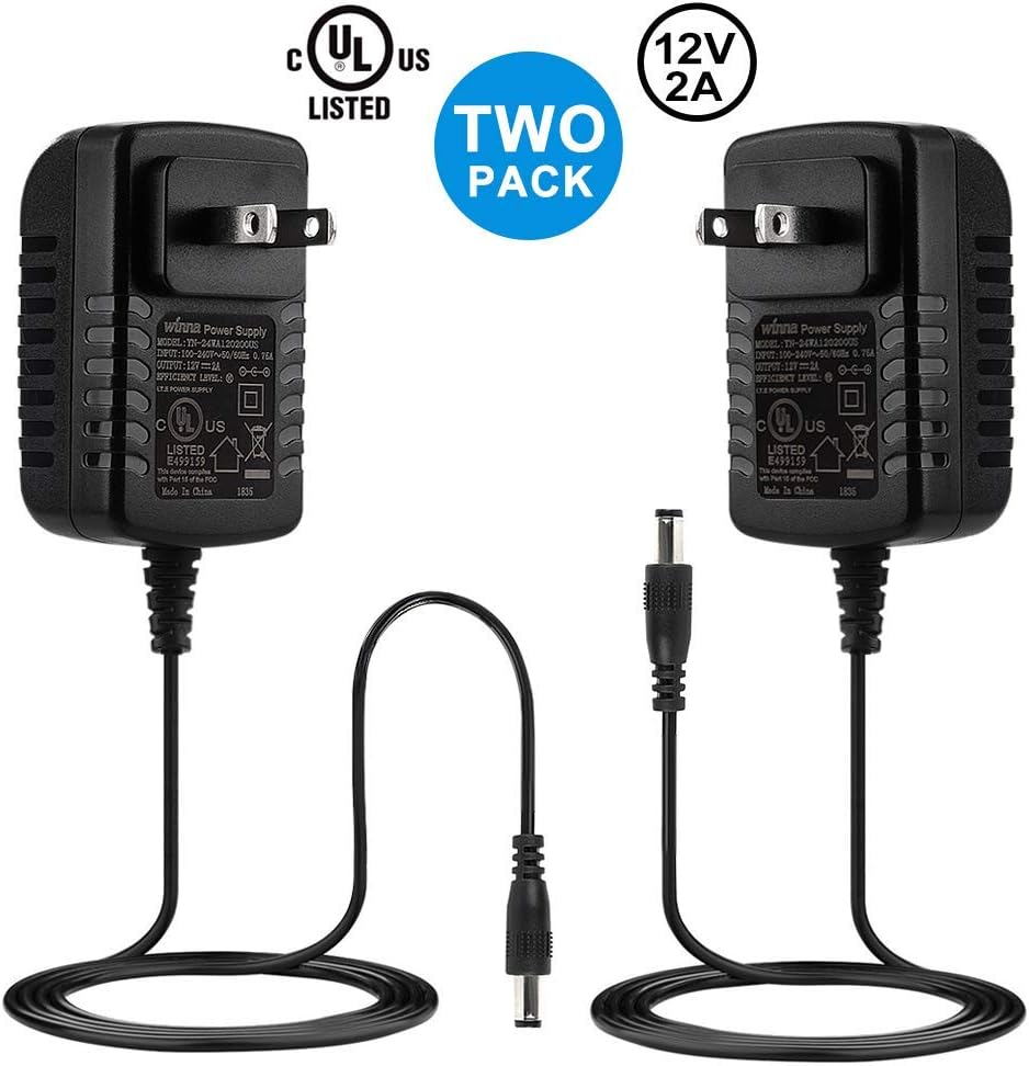 DC 12V 2A Power Adapter, [Two Pack] AC 100-240V to DC 12V 2A Transformers 24W Power Supply for 16.4ft 12V LED Strip Lights CCTV Camera LED Modules