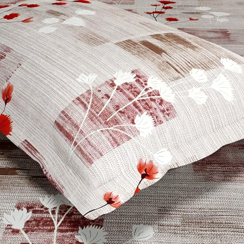 Image of Haus & kinder Double Bedsheet for Queen Size Bed | 90 x 100 Inches 144 TC Cotton Bedsheet for Double Bed with 2 Pillow Covers - Pink Flower Sketch