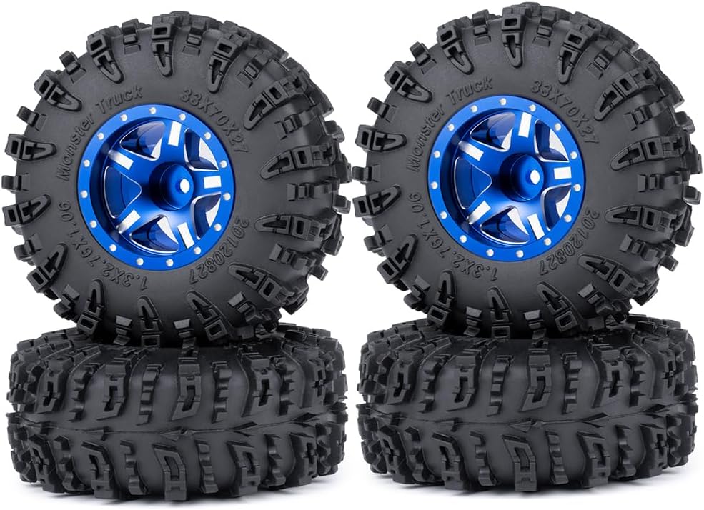 RCLIONS 1.3" Aluminium Beadlock Wheels Rims with Tires for TRX4M SCX24 1/18th 1/24th RC Crawler Car Upgrade Parts (# A)