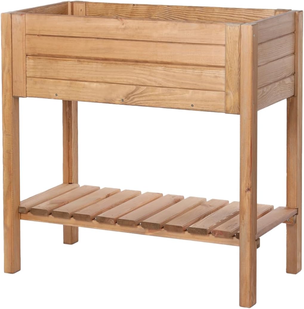 PATKAR Pinewood Raised Bed with The Bottom Shelf