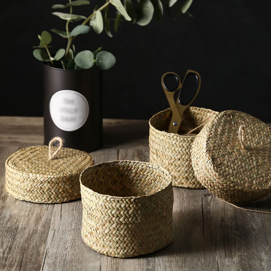 LIOONS Scatola Rotonda per Il Pane Fatta a Mano, Scatola per Snack Intrecciata, Cestino per Il Pane in Vimini, Organizer per scaffali per Alimenti da Cucina