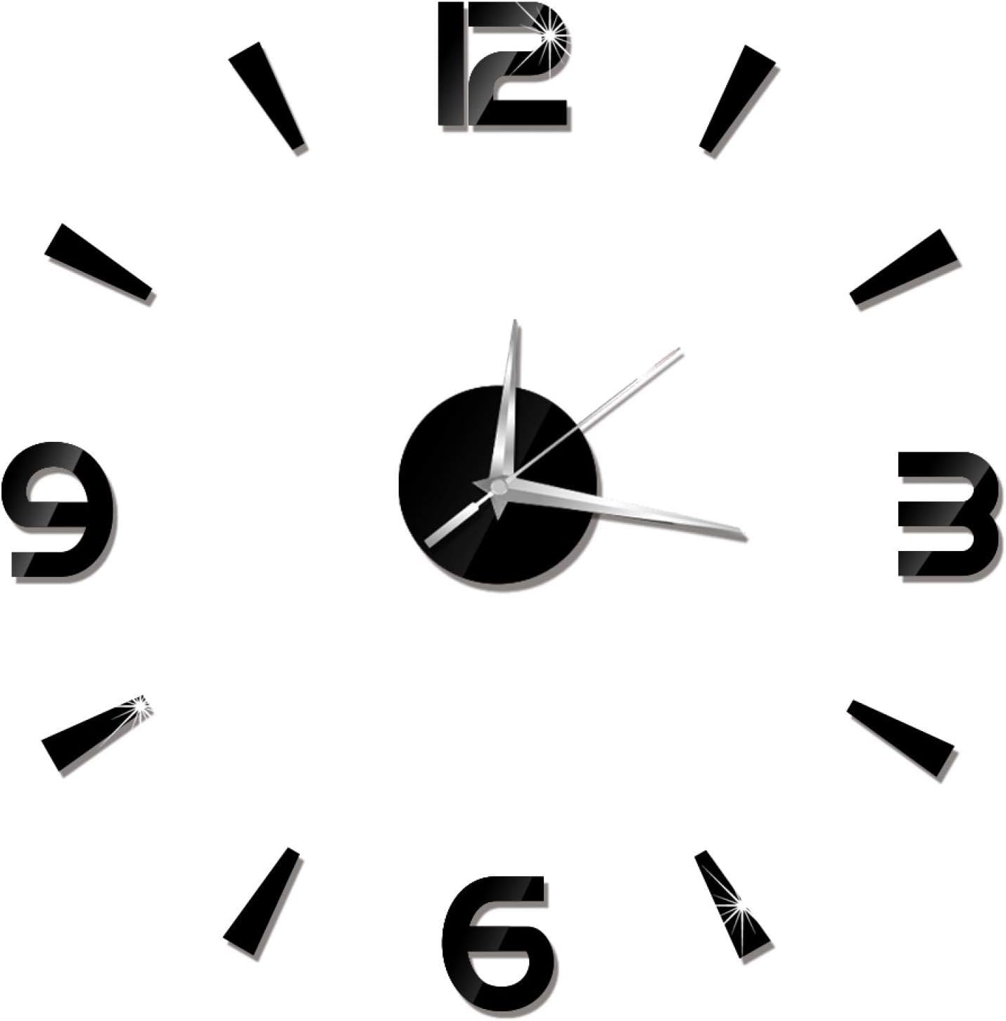 3D Clock, DIY Wall Clock Large Modern Wall Clock Frameless Wall Stickers Clock Decor DIY Clock Kit Wall Clock Sticker for Home Living Room Bedroom Office Decorations (Black)