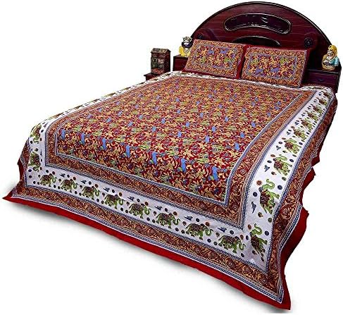 Indian Gift Treat Jaipuri Elephant Print Red Double Bed Sheet Set 27R