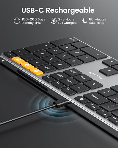 ProtoArc Backlit Wireless Keyboard for Mac, K110-A Aluminum Full Size Ultra Slim Bluetooth Keyboard for iPad, Multi-Device, Low Profile, Rechargeable, for MacBook Pro/Air, iMac, Mac mini, Space Gray - 5