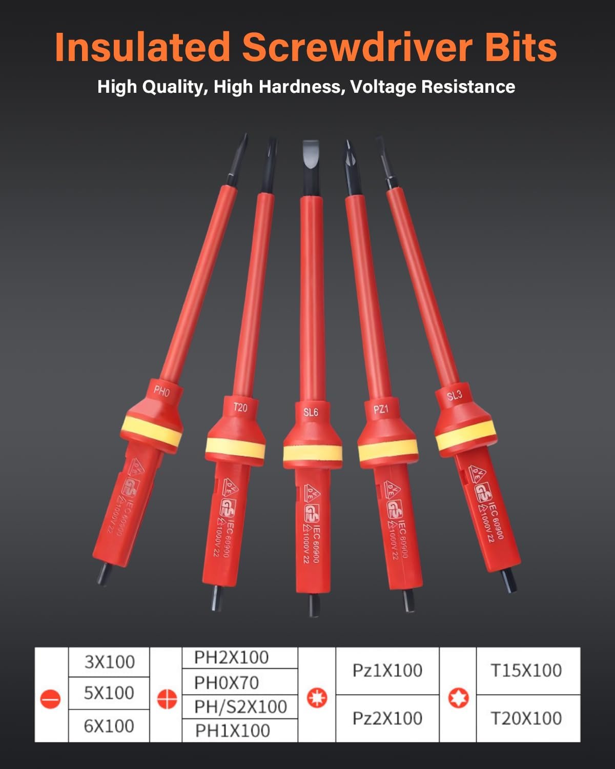 1000V Insulated Electrician Screwdriver Set, 13pcs Professional Electrical Tools Kit with Magnetic CR-V Steel Tips, Insulated Handle, Phillips, Slotted, Pozi, Torx Screwdrivers, VDE & GS Certified