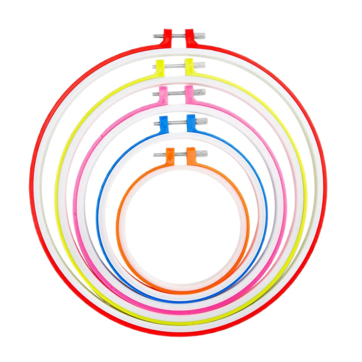 IWOWHERO DIY Embroidery Circle Set 5pcs Cross Stitch Frame Plastic Ring Smooth Fabric Holder Ideal for Home Decor Craft Projects Random Color