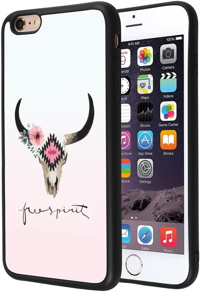 ChyFS Case for iPhone 6s 6 Bull Skull Phone Case TPU Protective Black Case